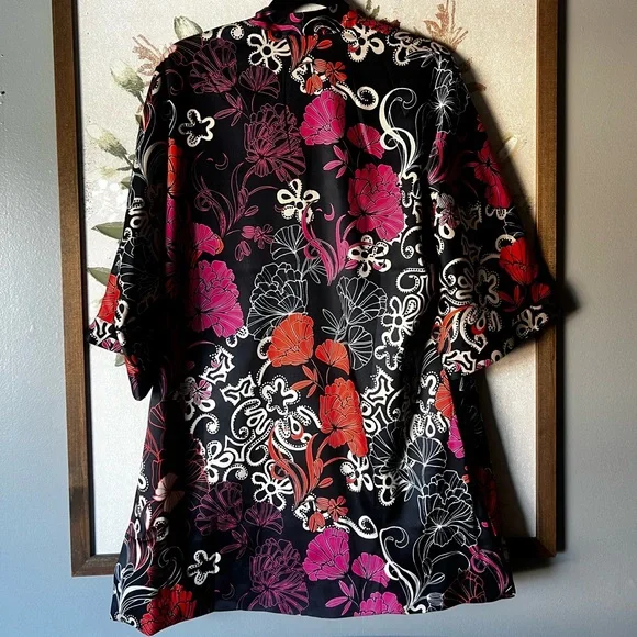 Chico's Black and Red Floral Kimono - Picture 3 of 3
